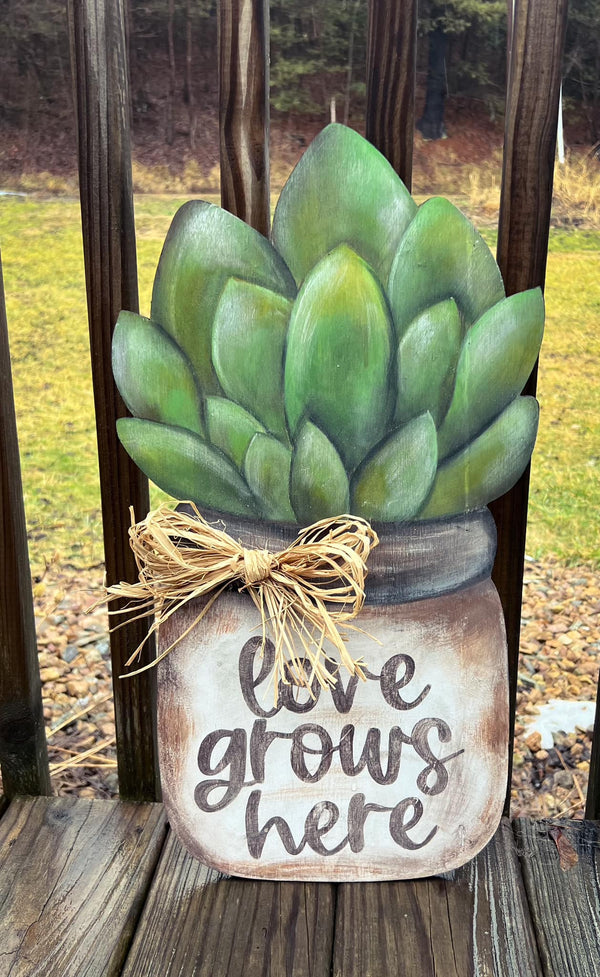 Love Grows Here Succulent - Bossard's Board Works